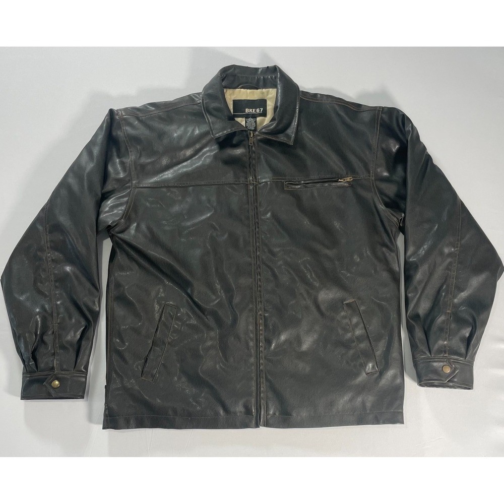 BKE 67 Buckle‎ Polyurethane Biker Jacket Mens L Brown Moto